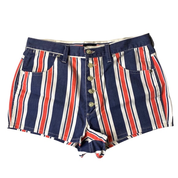 BDG Pants - BDG UO Urban Outfitters Red White Blue Striped High Rise Denim Jean Shorts Sz 30